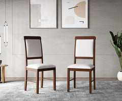 ESTRE Elderberry Solid 6-Seater Dinning Table | 6-Cushioned Fabric Dining Chair in Walnut Finish