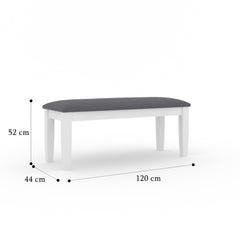 ESTRE Elderberry Solid Rubber Wood 6-Seater Dinning Table | 4-Cushioned Fabric Dining Chair | 1-Cushioned Fabric Dining Bench in White Finish