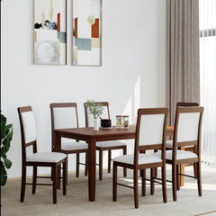 ESTRE Elderberry Solid 6-Seater Dinning Table | 6-Cushioned Fabric Dining Chair in Walnut Finish
