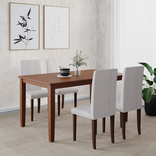 ESTRE Mulberry Solid  Wood 4-Seater Dinning Table | 4-Fully Cushioned Fabric Dining Chair in Walnut Finish