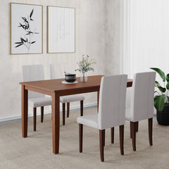 ESTRE Mulberry Solid Wood 4-Seater Dinning Table | 4-Fully Cushioned Fabric Dining Chair in Walnut Finish