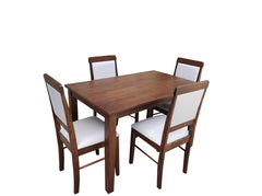 ESTRE Mulberry Solid Wood 4-Seater Dinning Table | 4-Cushioned Fabric Dining Chair in Walnut Finish