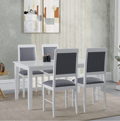 ESTRE Mulberry Solid Rubber Wood 4-Seater Dinning Table | 4-Cushioned Fabric Dining Chair in White Finish