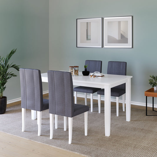 ESTRE Mulberry Solid Rubber Wood 4-Seater Dinning Table | 4-Fully Cushioned Fabric Dining Chair in White Finish