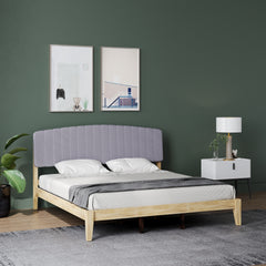 ESTRE Mexican Solid Prickly Wood King Size Bed Fabric Upholstered Headboard