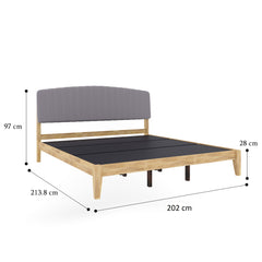 ESTRE Mexican Solid Prickly Wood King Size Bed Fabric Upholstered Headboard