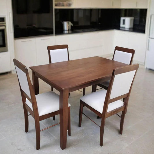 ESTRE Mulberry Solid  Wood 4-Seater Dinning Table | 4-Cushioned Fabric Dining Chair in Walnut Finish