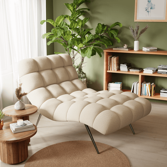 Tiara Tufted Chaise Lounge Sofa – Modern Accent Lounger with Metal Legs