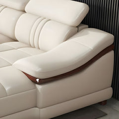 Leather Sofa Rossato | Adjustable Headrest & Wooden Panel Armrests | Premium Design with Console Options: Speakers, Storage, & Cup Holders | Direct from Factory