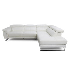 L Shape Sofa Felini 5 Seater white Italian Leather Sofa with SS legs and movable Head rest