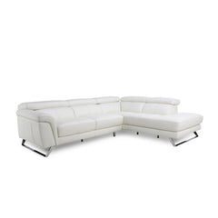 L Shape Sofa Felini 5 Seater white Italian Leather Sofa with SS legs and movable Head rest