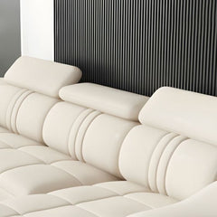 Leather Sofa Rossato | Adjustable Headrest & Wooden Panel Armrests | Premium Design with Console Options: Speakers, Storage, & Cup Holders | Direct from Factory