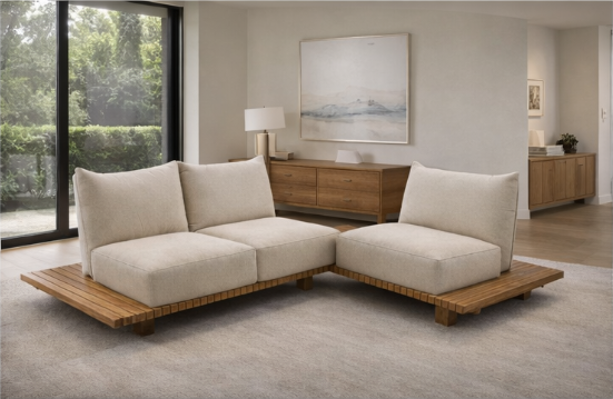 Boho Nest Wooden Slat Sofa – Modern Low Seating Designer Sofa