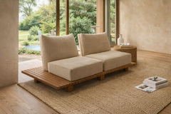 Boho Nest Wooden Slat Sofa – Modern Low Seating Designer Sofa