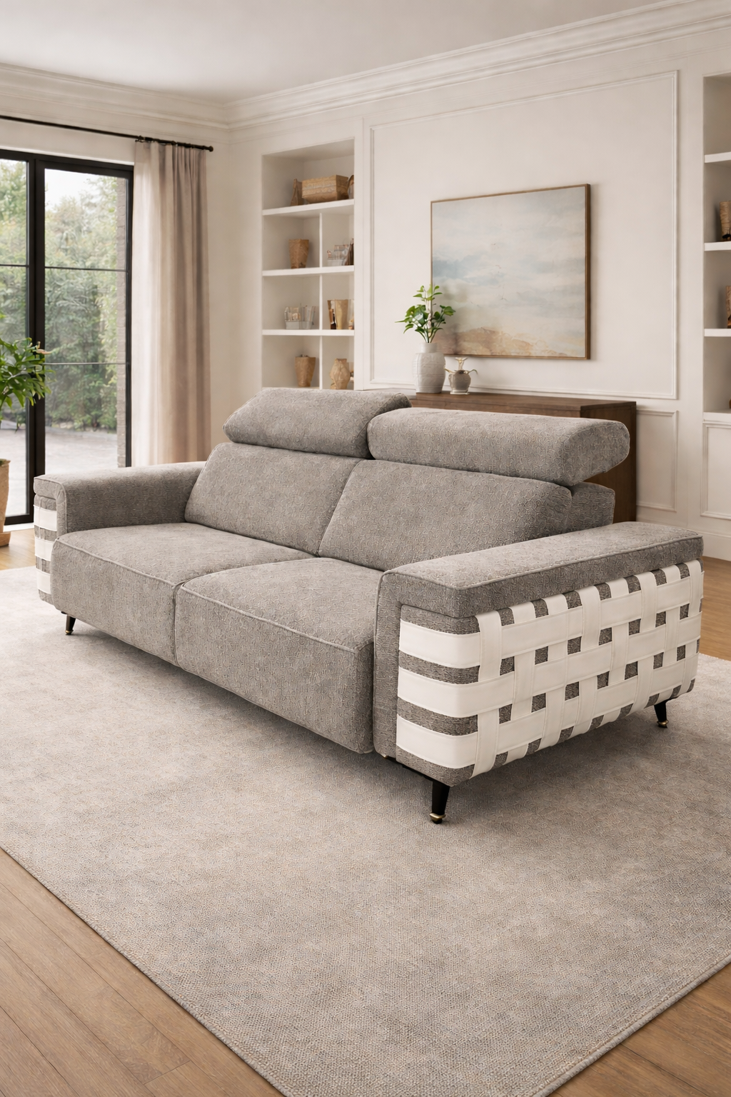 Mysa Designer Sofa with Adjustable Headrest – Modern Living Room Sofa