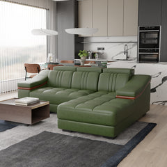Sofa Rossato | Adjustable Headrest & Wooden Panel Armrests | Premium Design with Console Options: Speakers, Storage, & Cup Holders | Direct from Factory