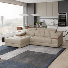 Sofa Rossato | Adjustable Headrest & Wooden Panel Armrests | Premium Design with Console Options: Speakers, Storage, & Cup Holders | Direct from Factory