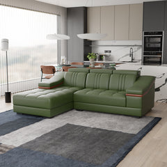 Sofa Rossato | Adjustable Headrest & Wooden Panel Armrests | Premium Design with Console Options: Speakers, Storage, & Cup Holders | Direct from Factory