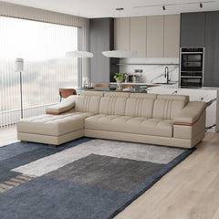 Sofa Rossato | Adjustable Headrest & Wooden Panel Armrests | Premium Design with Console Options: Speakers, Storage, & Cup Holders | Direct from Factory