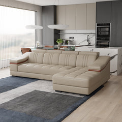 Sofa Rossato | Adjustable Headrest & Wooden Panel Armrests | Premium Design with Console Options: Speakers, Storage, & Cup Holders | Direct from Factory