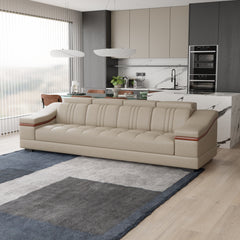 Sofa Rossato | Adjustable Headrest & Wooden Panel Armrests | Premium Design with Console Options: Speakers, Storage, & Cup Holders | Direct from Factory