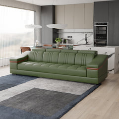 Sofa Rossato | Adjustable Headrest & Wooden Panel Armrests | Premium Design with Console Options: Speakers, Storage, & Cup Holders | Direct from Factory