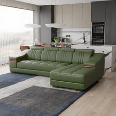Sofa Rossato | Adjustable Headrest & Wooden Panel Armrests | Premium Design with Console Options: Speakers, Storage, & Cup Holders | Direct from Factory