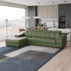 Sofa Rossato | Adjustable Headrest & Wooden Panel Armrests | Premium Design with Console Options: Speakers, Storage, & Cup Holders | Direct from Factory