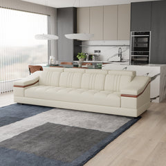 Sofa Rossato | Adjustable Headrest & Wooden Panel Armrests | Premium Design with Console Options: Speakers, Storage, & Cup Holders | Direct from Factory