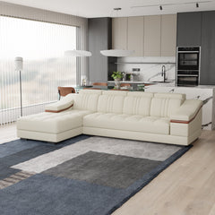 Sofa Rossato | Adjustable Headrest & Wooden Panel Armrests | Premium Design with Console Options: Speakers, Storage, & Cup Holders | Direct from Factory