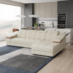 Sofa Rossato | Adjustable Headrest & Wooden Panel Armrests | Premium Design with Console Options: Speakers, Storage, & Cup Holders | Direct from Factory