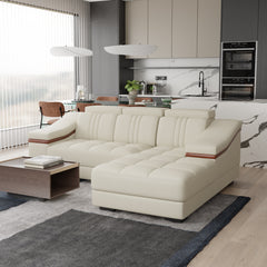 Sofa Rossato | Adjustable Headrest & Wooden Panel Armrests | Premium Design with Console Options: Speakers, Storage, & Cup Holders | Direct from Factory