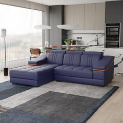 Sofa Rossato | Adjustable Headrest & Wooden Panel Armrests | Premium Design with Console Options: Speakers, Storage, & Cup Holders | Direct from Factory