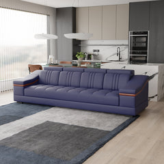 Sofa Rossato | Adjustable Headrest & Wooden Panel Armrests | Premium Design with Console Options: Speakers, Storage, & Cup Holders | Direct from Factory