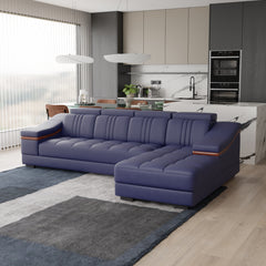 Sofa Rossato | Adjustable Headrest & Wooden Panel Armrests | Premium Design with Console Options: Speakers, Storage, & Cup Holders | Direct from Factory