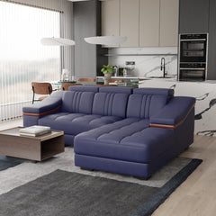 Sofa Rossato | Adjustable Headrest & Wooden Panel Armrests | Premium Design with Console Options: Speakers, Storage, & Cup Holders | Direct from Factory