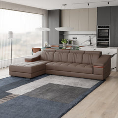 Sofa Rossato | Adjustable Headrest & Wooden Panel Armrests | Premium Design with Console Options: Speakers, Storage, & Cup Holders | Direct from Factory