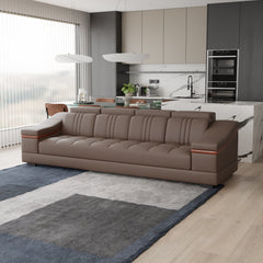 Sofa Rossato | Adjustable Headrest & Wooden Panel Armrests | Premium Design with Console Options: Speakers, Storage, & Cup Holders | Direct from Factory