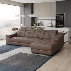 Sofa Rossato | Adjustable Headrest & Wooden Panel Armrests | Premium Design with Console Options: Speakers, Storage, & Cup Holders | Direct from Factory