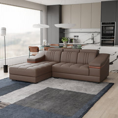 Sofa Rossato | Adjustable Headrest & Wooden Panel Armrests | Premium Design with Console Options: Speakers, Storage, & Cup Holders | Direct from Factory