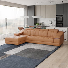 Sofa Rossato | Adjustable Headrest & Wooden Panel Armrests | Premium Design with Console Options: Speakers, Storage, & Cup Holders | Direct from Factory