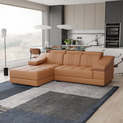 Sofa Rossato | Adjustable Headrest & Wooden Panel Armrests | Premium Design with Console Options: Speakers, Storage, & Cup Holders | Direct from Factory