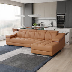 Sofa Rossato | Adjustable Headrest & Wooden Panel Armrests | Premium Design with Console Options: Speakers, Storage, & Cup Holders | Direct from Factory