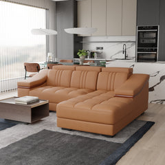 Sofa Rossato | Adjustable Headrest & Wooden Panel Armrests | Premium Design with Console Options: Speakers, Storage, & Cup Holders | Direct from Factory