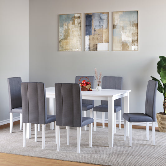 ESTRE Elderberry Solid Rubber Wood 6-Seater Dinning Table | 6-Fully Cushioned Fabric Dining Chair in White Finish