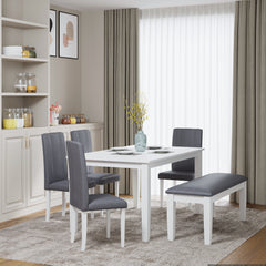 ESTRE Elderberry Solid Rubber Wood 1-Cushioned Fabric Dining Bench in White Finish