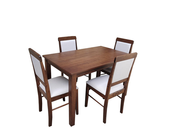 ESTRE Mulberry Solid  Wood 4-Seater Dinning Table | 4-Cushioned Fabric Dining Chair in Walnut Finish