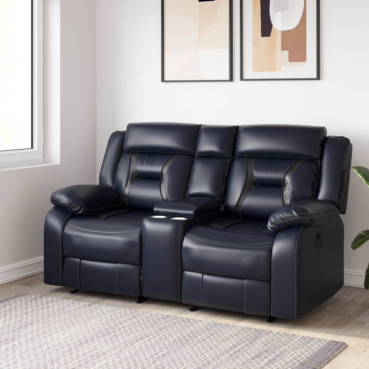 ESTRE Gladiolus PU Leather Gel Two Seater Premium Recliner in Midnight Blue