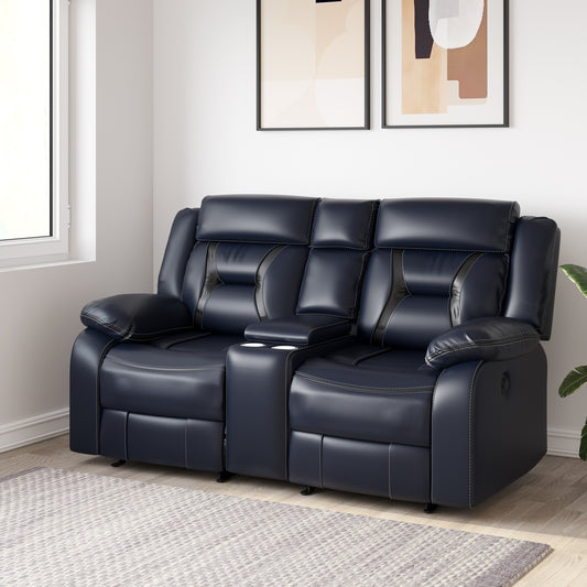 ESTRE Gladiolus PU Leather Gel Two Seater Premium Recliner in Midnight Blue