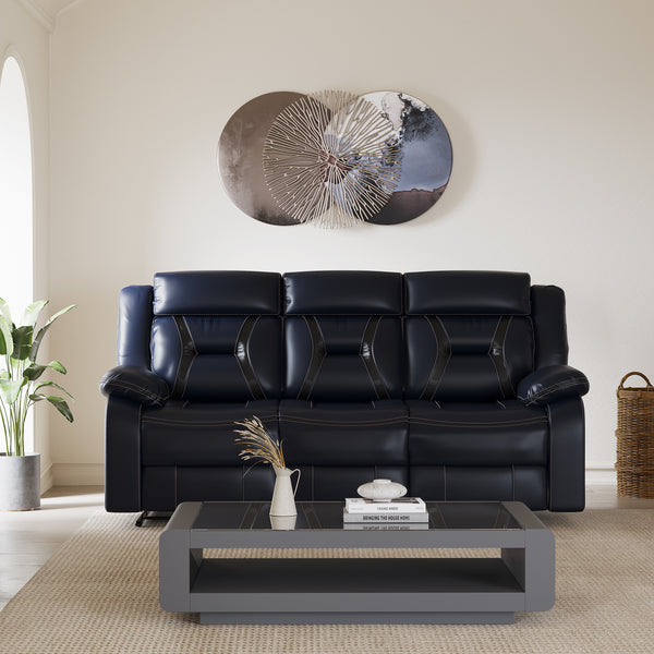 ESTRE Gladiolus PU Leather Gel Three Seater Premium Recliner in Midnight Blue